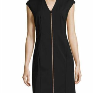 Like New Lafayette 148 Imani Sleeveless Zip-Front Sheath Dress in Black Size 8